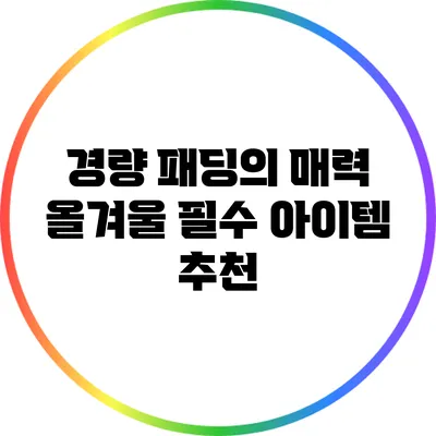 경량 패딩의 매력: 올겨울 필수 아이템 추천